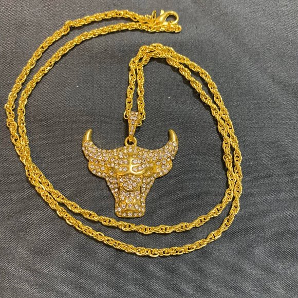 Gold Colored Combo Bull Pendant and 24" Chain - Picture 3 of 4